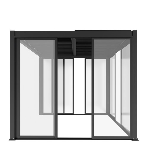 Venkovní dveře z hliníku a tvrzeného skla pro pergoly.