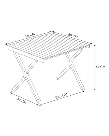 Kempingový stůl vyrobený výhradně z hliníku.