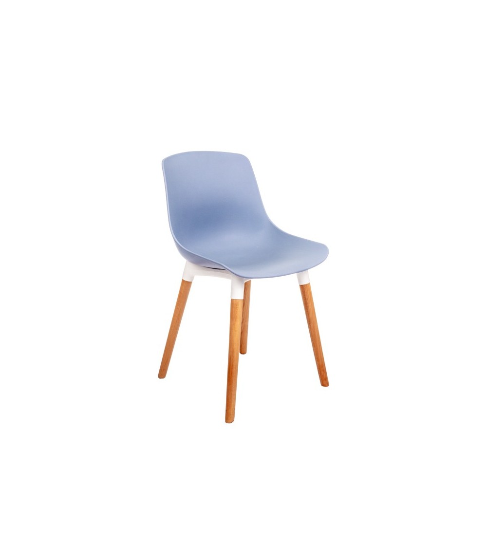 Modrá jídelní židle s dřevěnými nohami
