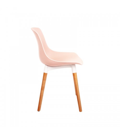 Růžová jídelní židle s dřevěnými nohami