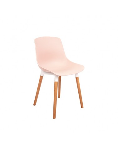 Růžová jídelní židle s dřevěnými nohami