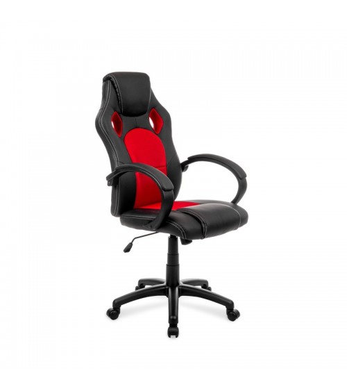 Červeno-černá kancelářská židle s nastavitelnou výškou.