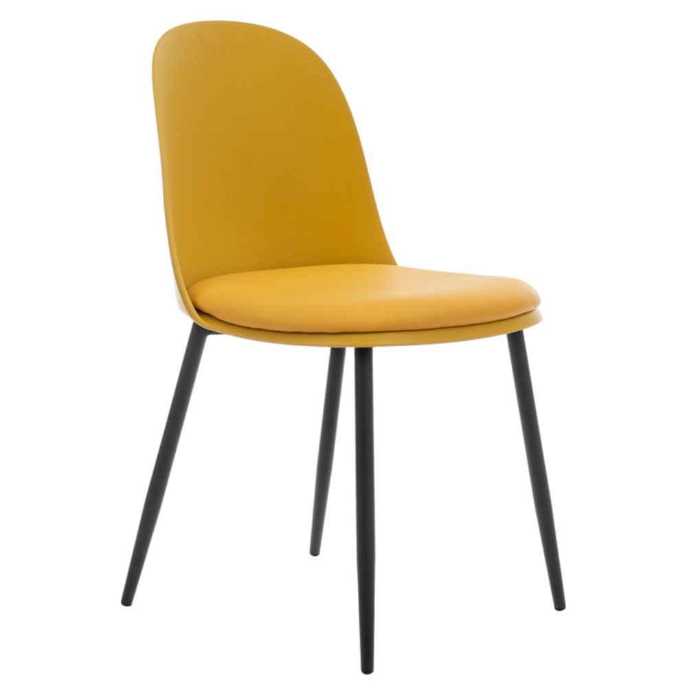 Moderní žlutá jídelní židle.